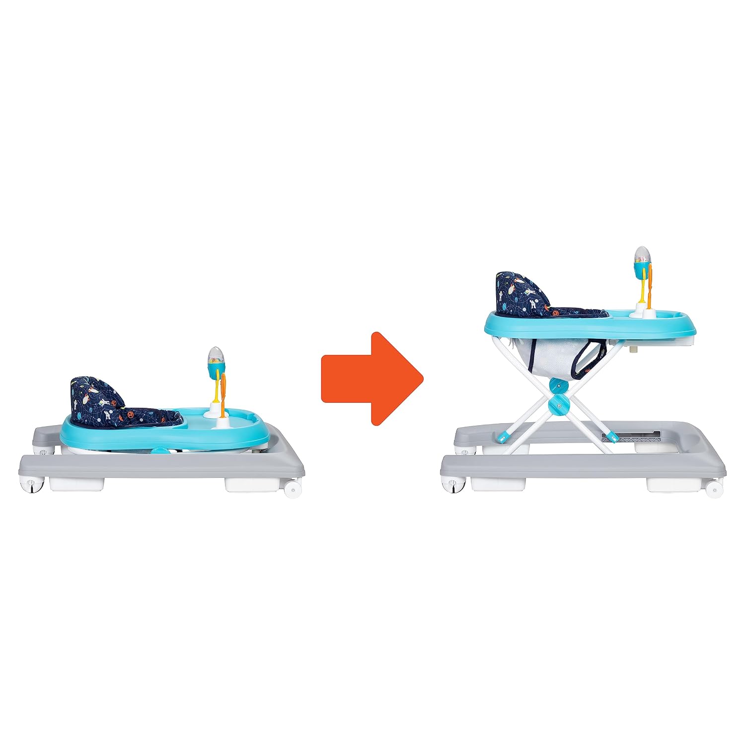Smart Steps Trend Activity Walker and Entertainer with Removeable Toys, Large Tray, Cup Holder, Adjustable Height and Flat Fold Frame for Storage, Ages 6 Months +, Space Walk Navy