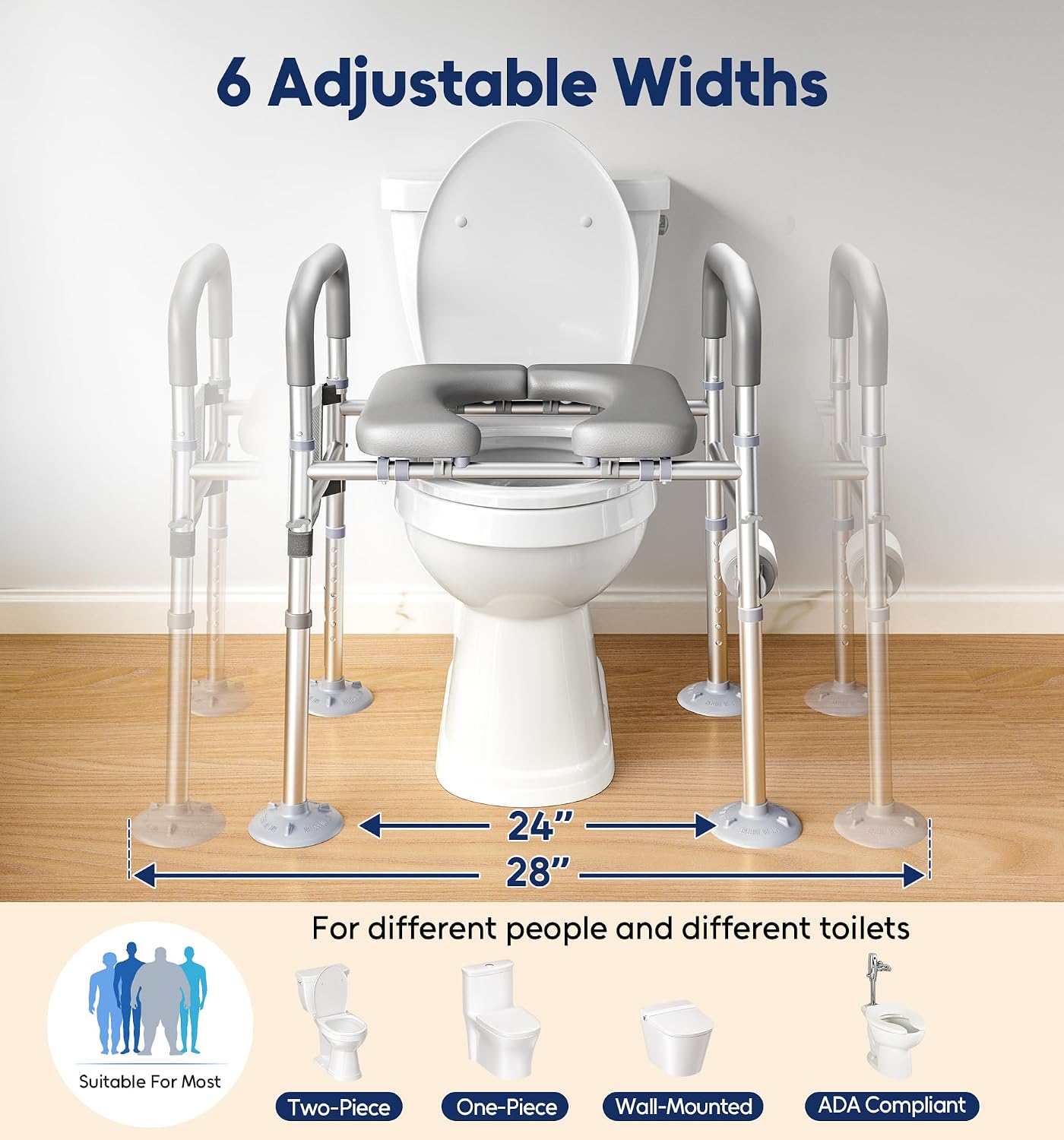 Bluelog Raised Toilet Seat Risers for Seniors with Handles, Grey