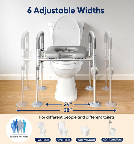 Bluelog Raised Toilet Seat Risers for Seniors with Handles, Grey