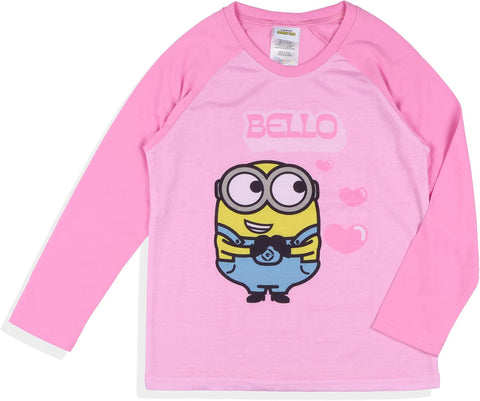 INTIMO Despicable Me Girls' Minions Bello Hearts Sleep Lounge Pajama Shirt and Pants Set
