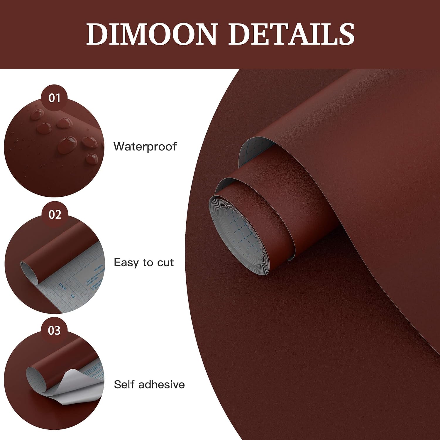 Dimoon 78.7"x17.7" Peel and Stick Wallpaper Dark Red Contact Paper Environmentally Friendly Materials Thickening Upgrade Embossed Renter Friendly Wall Paper Modern Vinyl Wrap for Countertop Bedroom