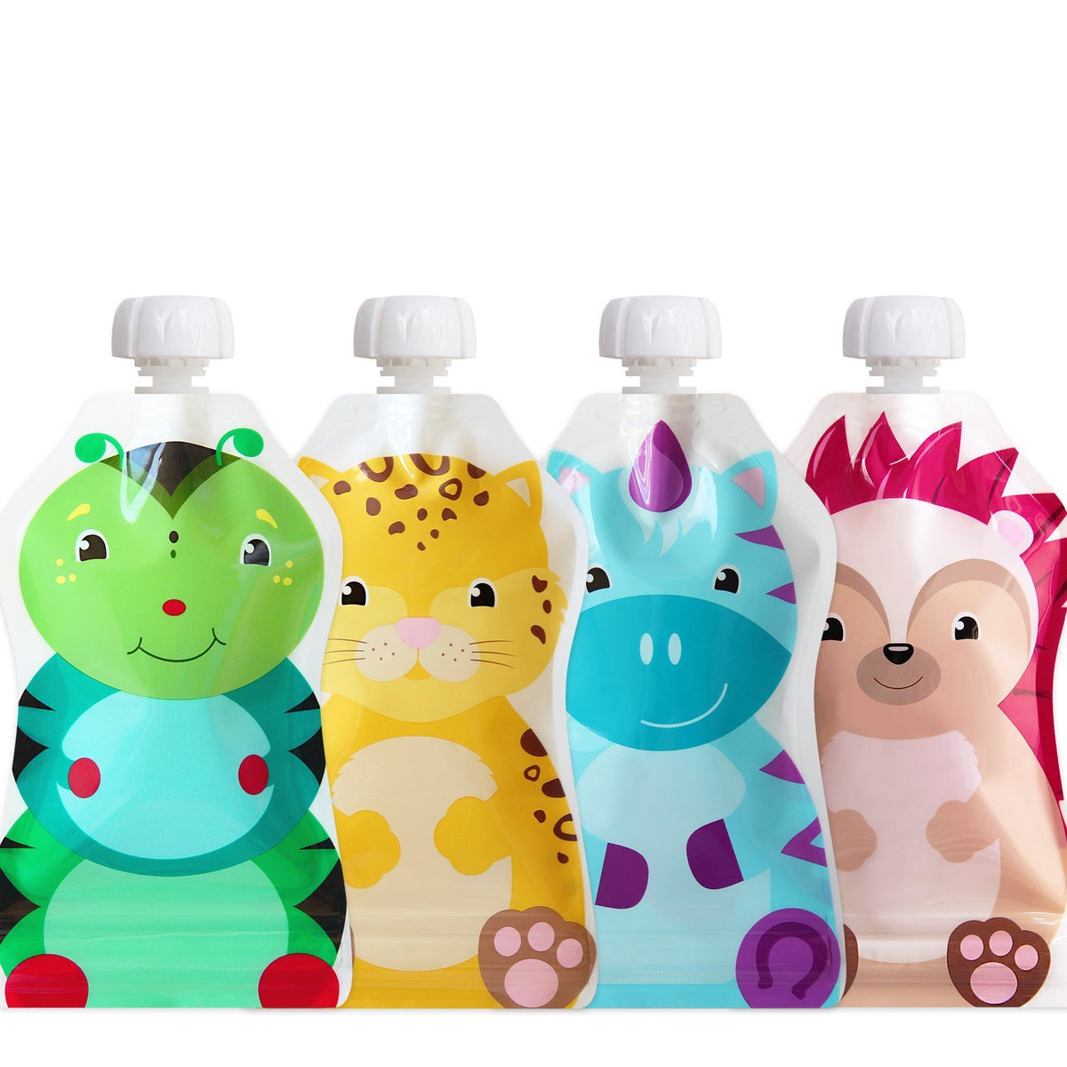 ChooMee Reusable Baby Food Pouches | BPA Free | Refillable Toddler Squeeze Pouches for Homemade Purees, Applesauce & Yogurt | Double Zipper, Easy Fill & Wide Bottom | 4CT, 5oz SnakPack FreshSquad