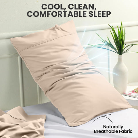 Pillow Cases Standard Size Set of 2, Ultra Soft Comfy Pillow Covers, Beige