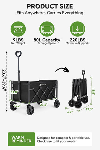 Hikenture Collapsible Wagon Cart with Wheels, 220 lbs Foldable Wagon