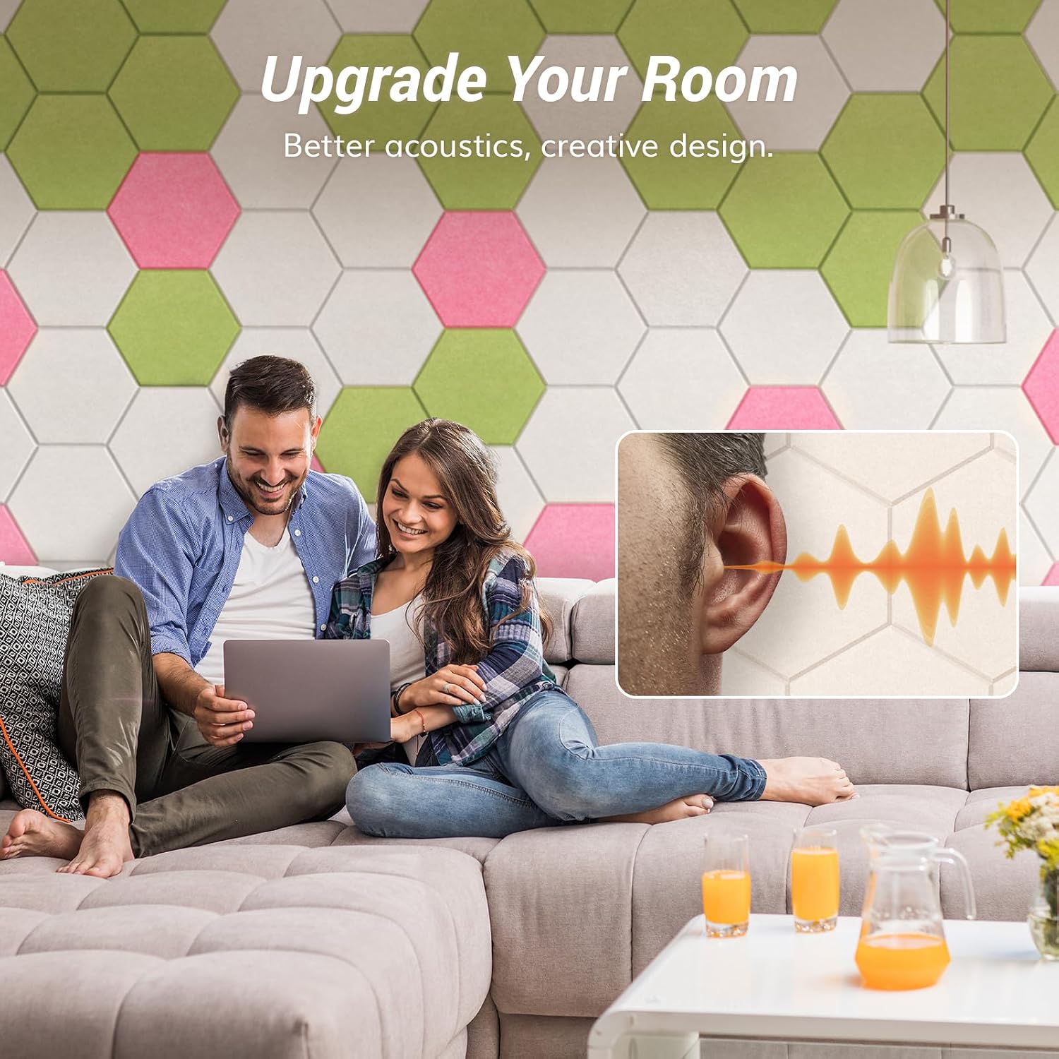 18 Pack High Density Hexagon Acoustic Panels, TONOR 12"x 10"x 0.4" Soundproof Wall Panels, Sound Absorbing Panels for Interior Wall Décor, Peel and Stick Modern for Studio, Office, Home, Beige