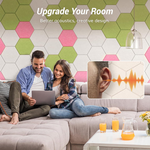 18 Pack High Density Hexagon Acoustic Panels, TONOR 12"x 10"x 0.4" Soundproof Wall Panels, Sound Absorbing Panels for Interior Wall Décor, Peel and Stick Modern for Studio, Office, Home, Beige