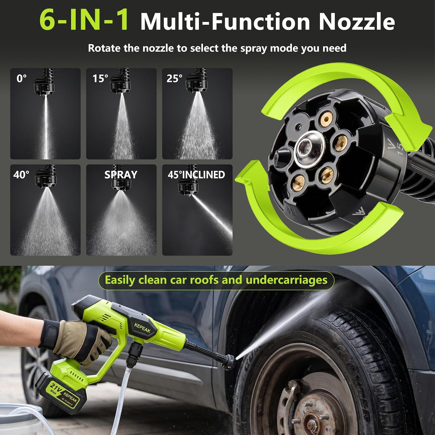 Cordless Pressure Washer, 1450 PSI Portable Handheld Power Washer with 6-in-1 Nozzle, 2 x 4.0Ah Batteries & Charger, for Cars/Fences/Driveways/Homes/Patios