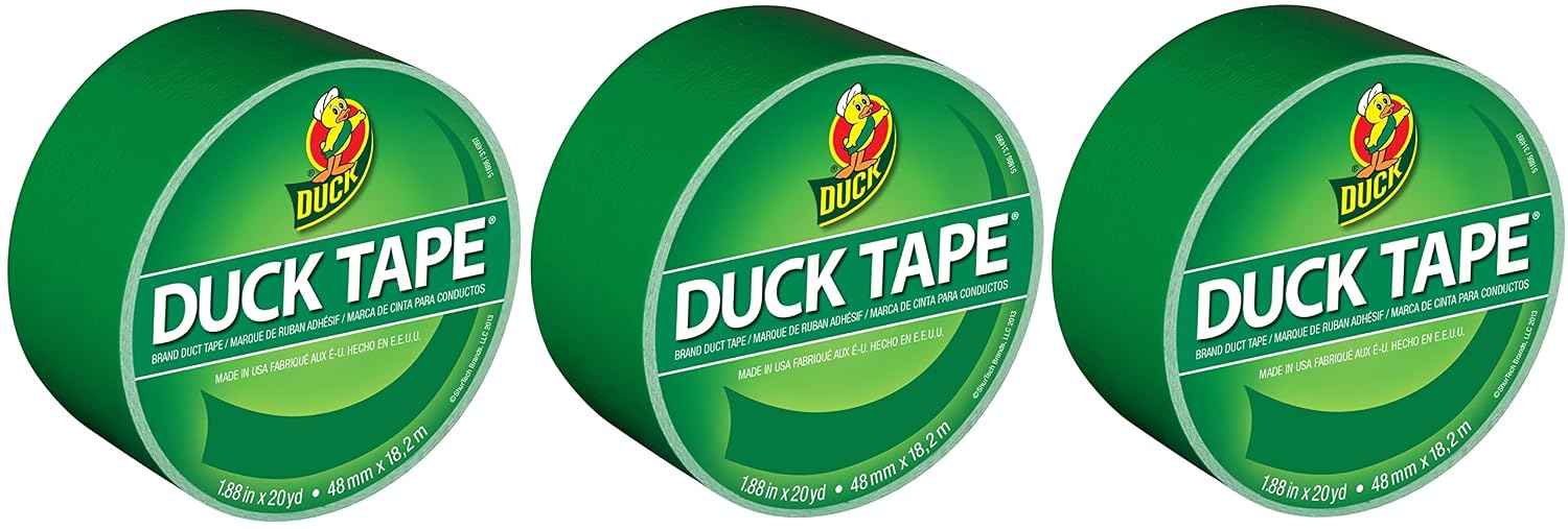 Duck Brand 1304968 Color Duct Tape, Green, 1.88 Inches x 20 Yards Each Roll, 3 Rolls