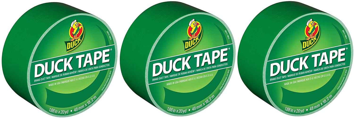 Duck Brand 1304968 Color Duct Tape, Green, 1.88 Inches x 20 Yards Each Roll, 3 Rolls