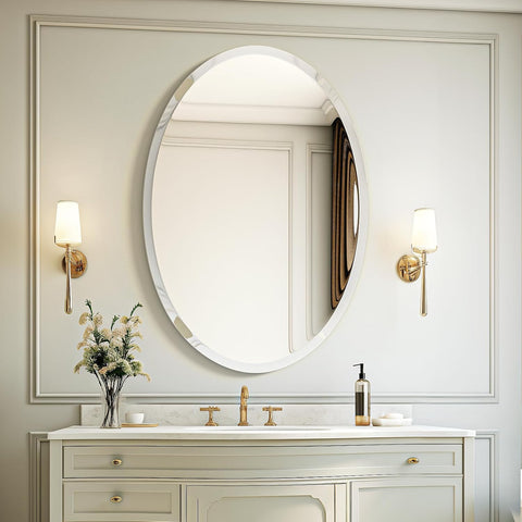 USHOWER Bathroom Mirror for Over Sink, 24x36 Inch Oval Frameless Mirror