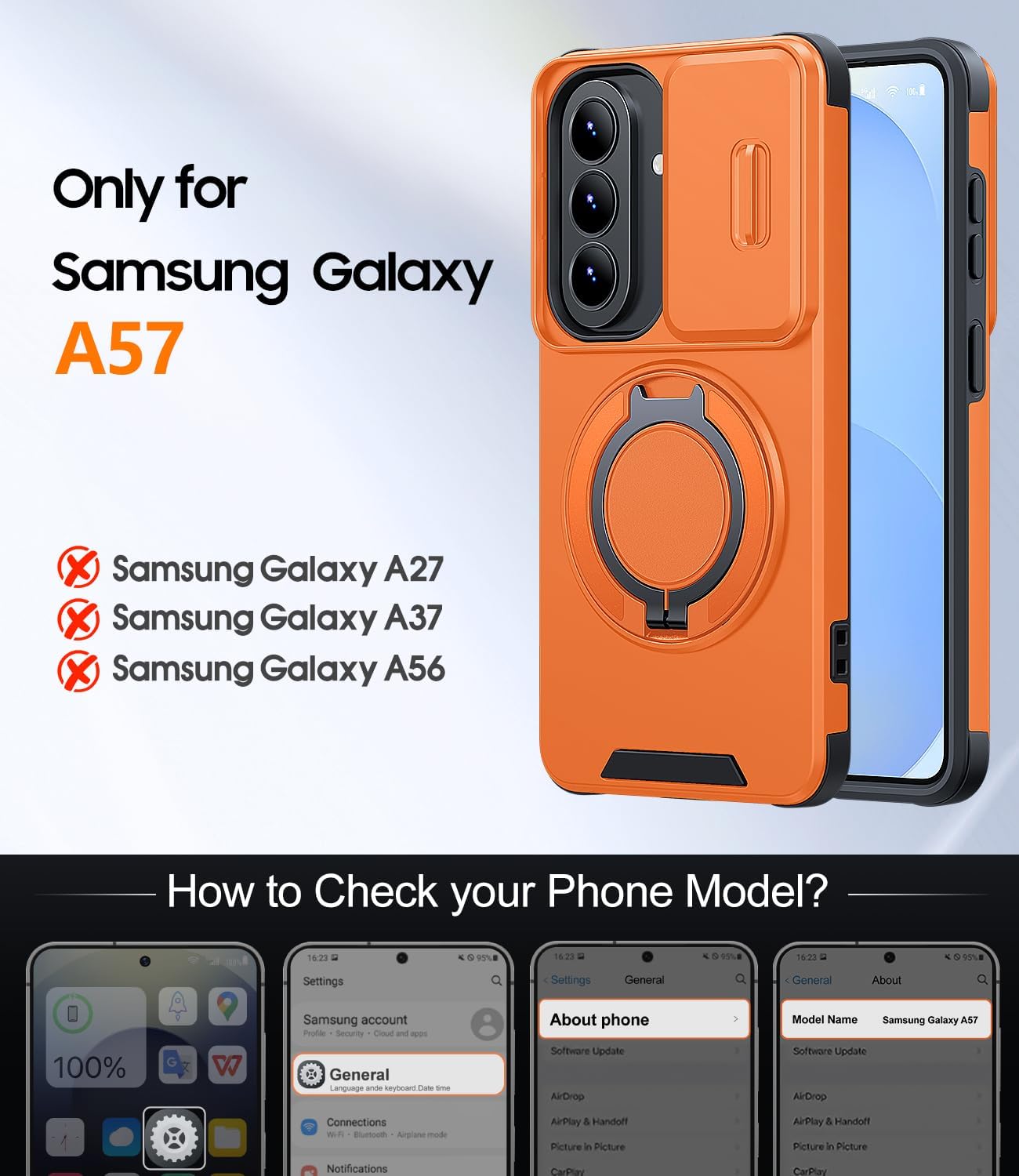 JAME for Samsung Galaxy A57 5G Phone Case with Stand & Slide Camera Cover