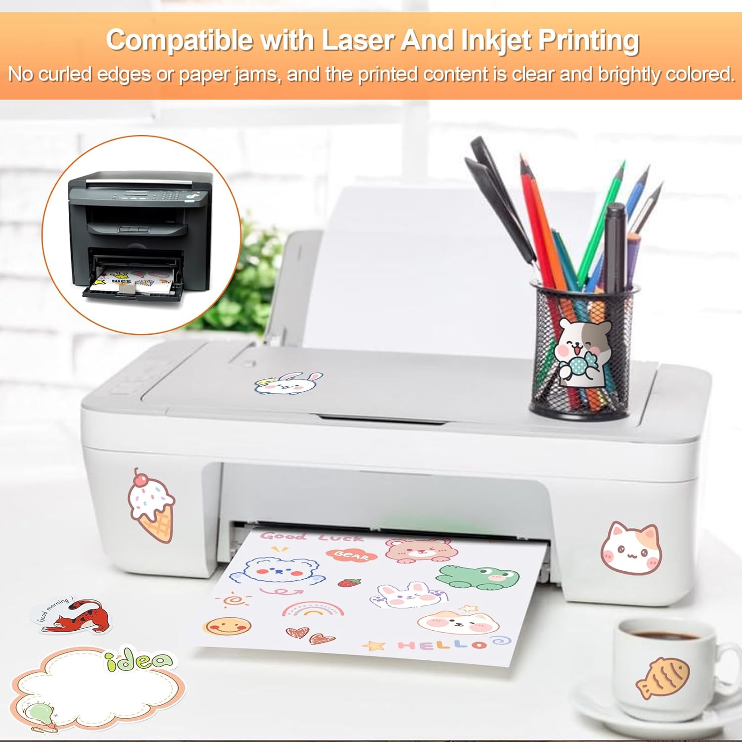 Printable Sticker Paper for Inkjet Printer, 40 Sheets 8.5"x11'' Matte Sticker Printer Paper Full Sheet Labels for Laser/Inkjet Printers, Letter Size