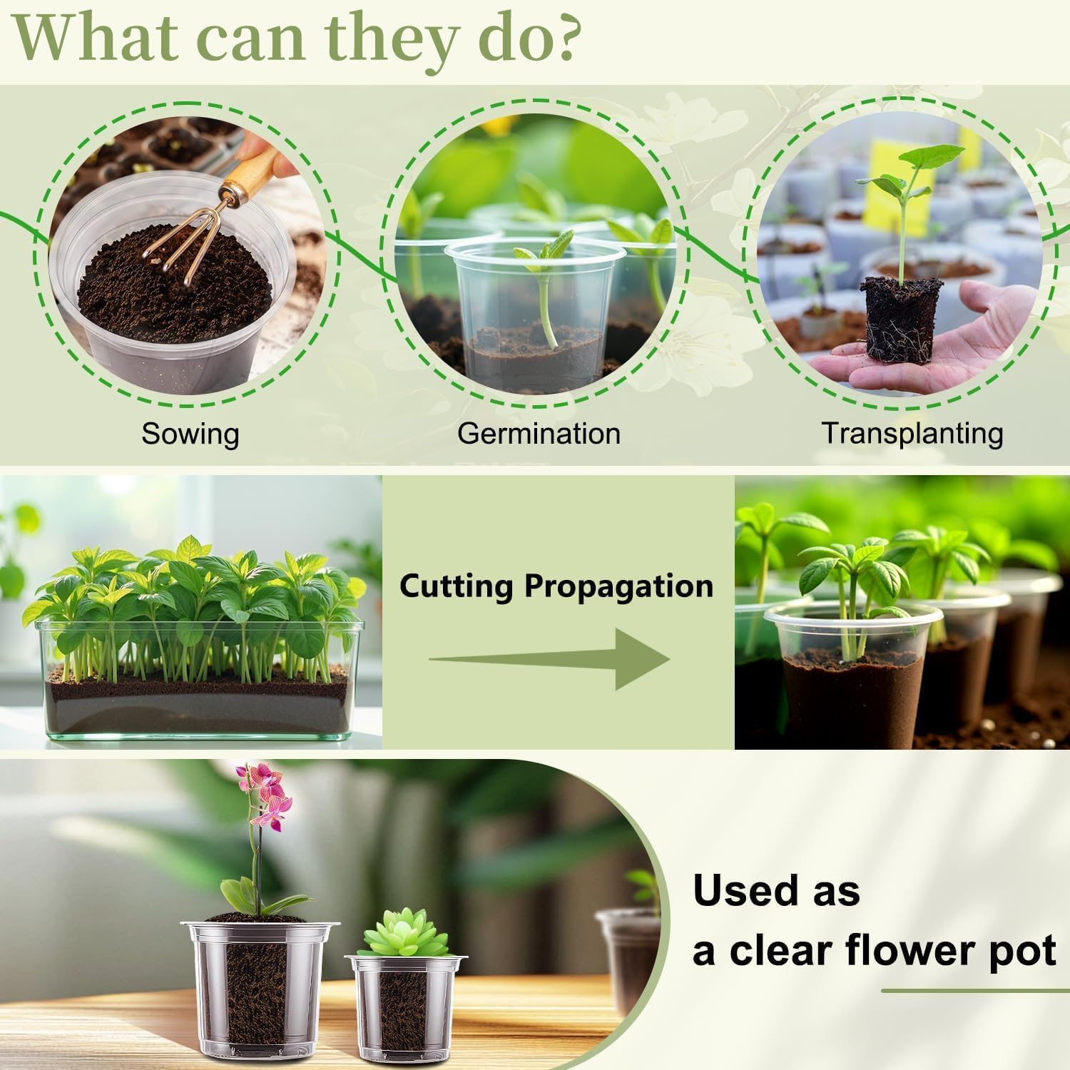 SupKing 4 Inch Clear Plant Nursery Pots 8 Packs Durable Plastic Seed Starters Small Orchid Flower Pots with Drainage Holes for Transplanting Succulents Cuttings Seedlings Bonus 15 Plant Labels