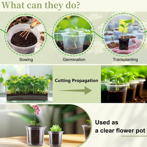 SupKing 4 Inch Clear Plant Nursery Pots 8 Packs Durable Plastic Seed Starters Small Orchid Flower Pots with Drainage Holes for Transplanting Succulents Cuttings Seedlings Bonus 15 Plant Labels