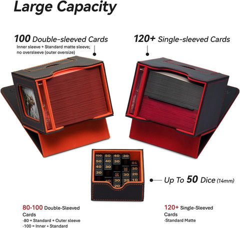 Mage Tech Card Deck Box for MTG Commander - Patented Design, Commander Display, Fits 100 Double-Sleeved Cards, 35pt Card Brick & Dice Tray - Black/Green