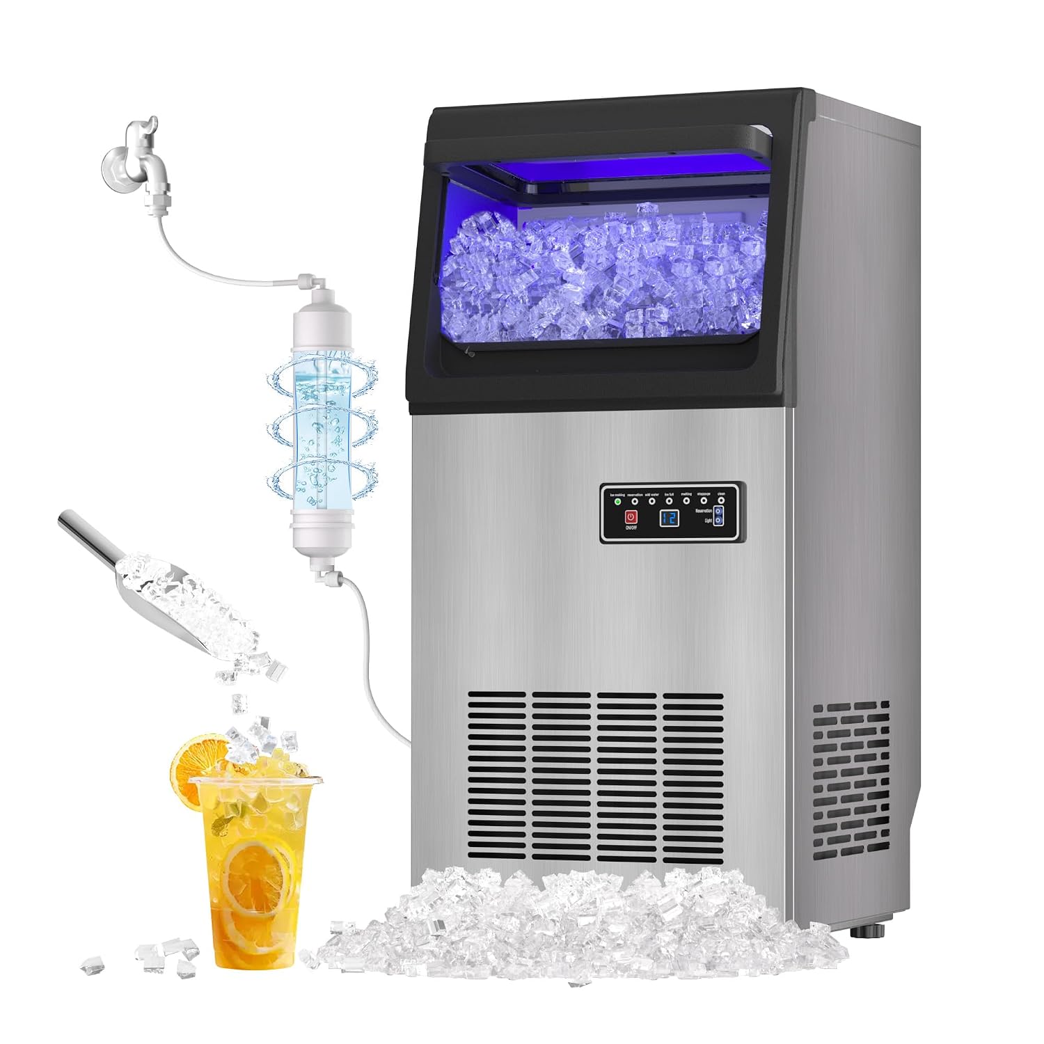 Nugget Ice Maker 80LB/24H with Self-Cleaning Function