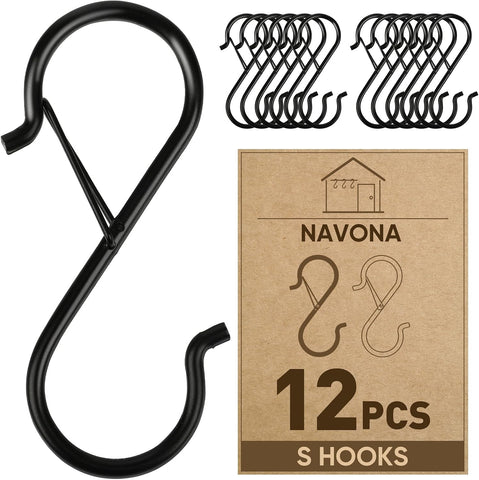 12 Pcs S Hooks for Hanging Heavy Duty, Metal S Hook with Safety Buckle