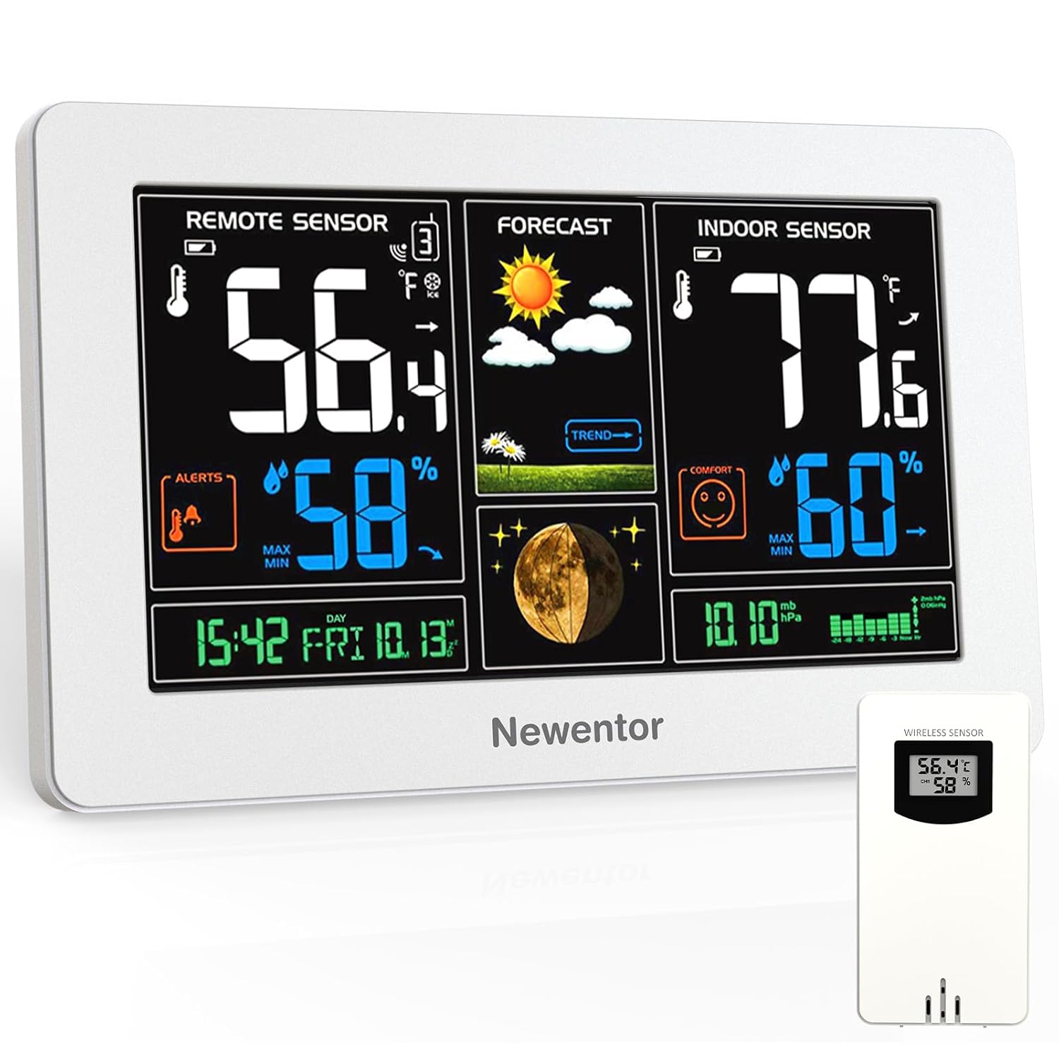 Newentor Weather Station Wireless Indoor Outdoor Thermometer, White,1Sensor