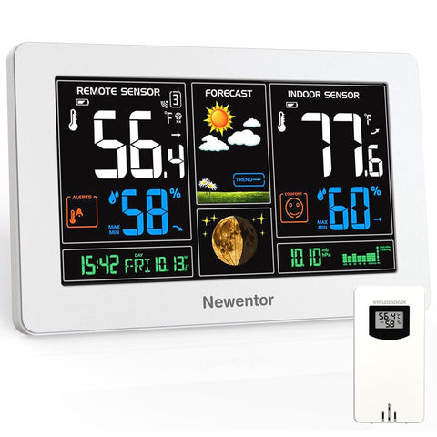 Newentor Weather Station Wireless Indoor Outdoor Thermometer, White,1Sensor