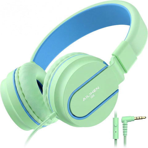 AILIHEN I35 Kids Headphones for School with Mic, 93dB Safe Volume, Green