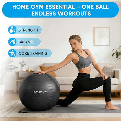 APEXUP Yoga Ball, 660 lbs Anti-Burst Exercise Ball with Pump, 5 Sizes