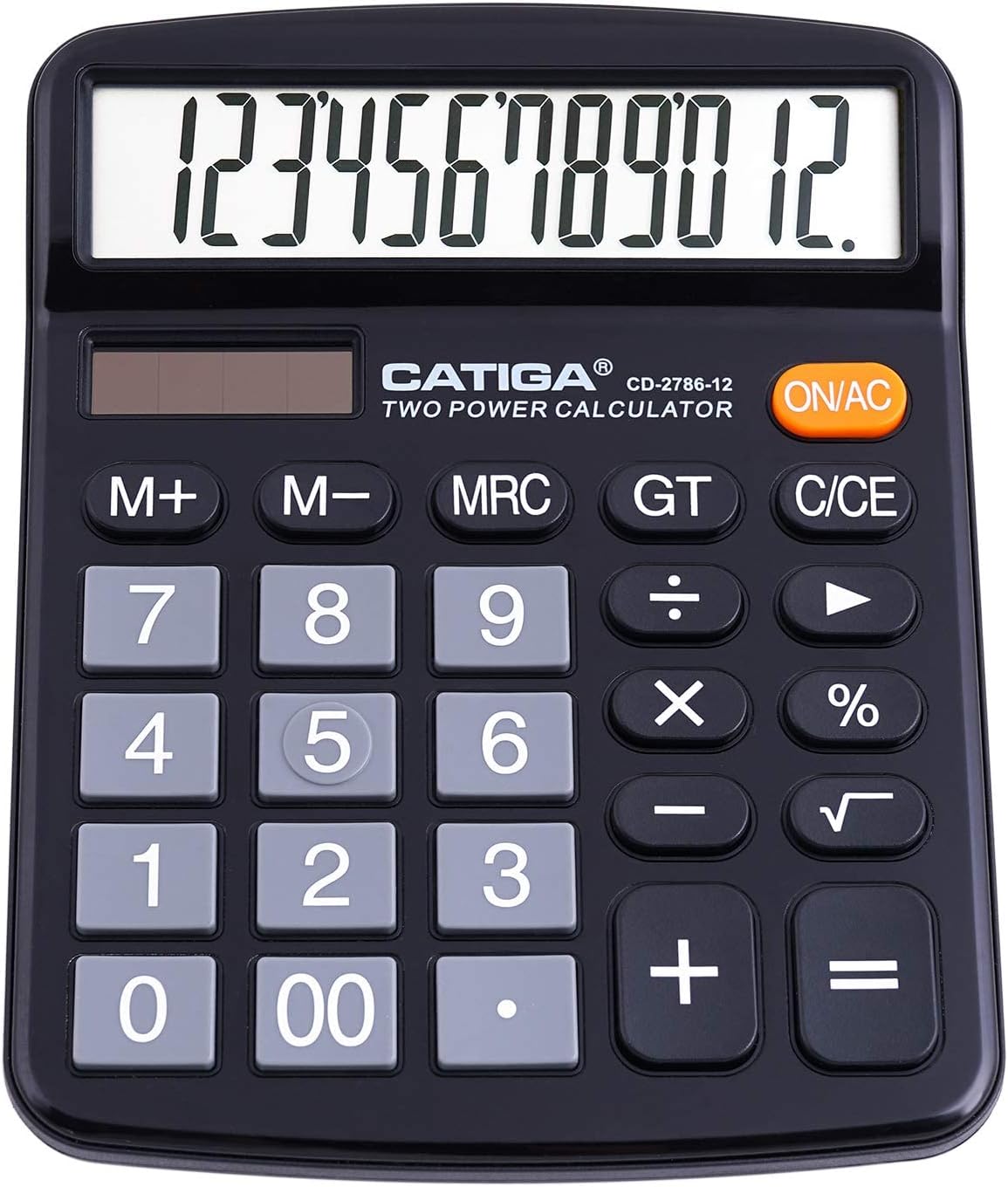 CATIGA 12 Digit Desk Calculator, Desktop Calculators with Large LCD Display & Big Buttons, Basic Simple 4 Function Solar Calculator, Dual Power Solar & Battery for School, Office & Home (CD-2786)