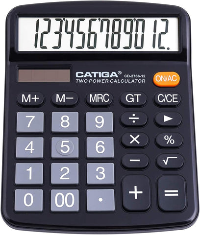 CATIGA 12 Digit Desk Calculator, Desktop Calculators with Large LCD Display & Big Buttons, Basic Simple 4 Function Solar Calculator, Dual Power Solar & Battery for School, Office & Home (CD-2786)