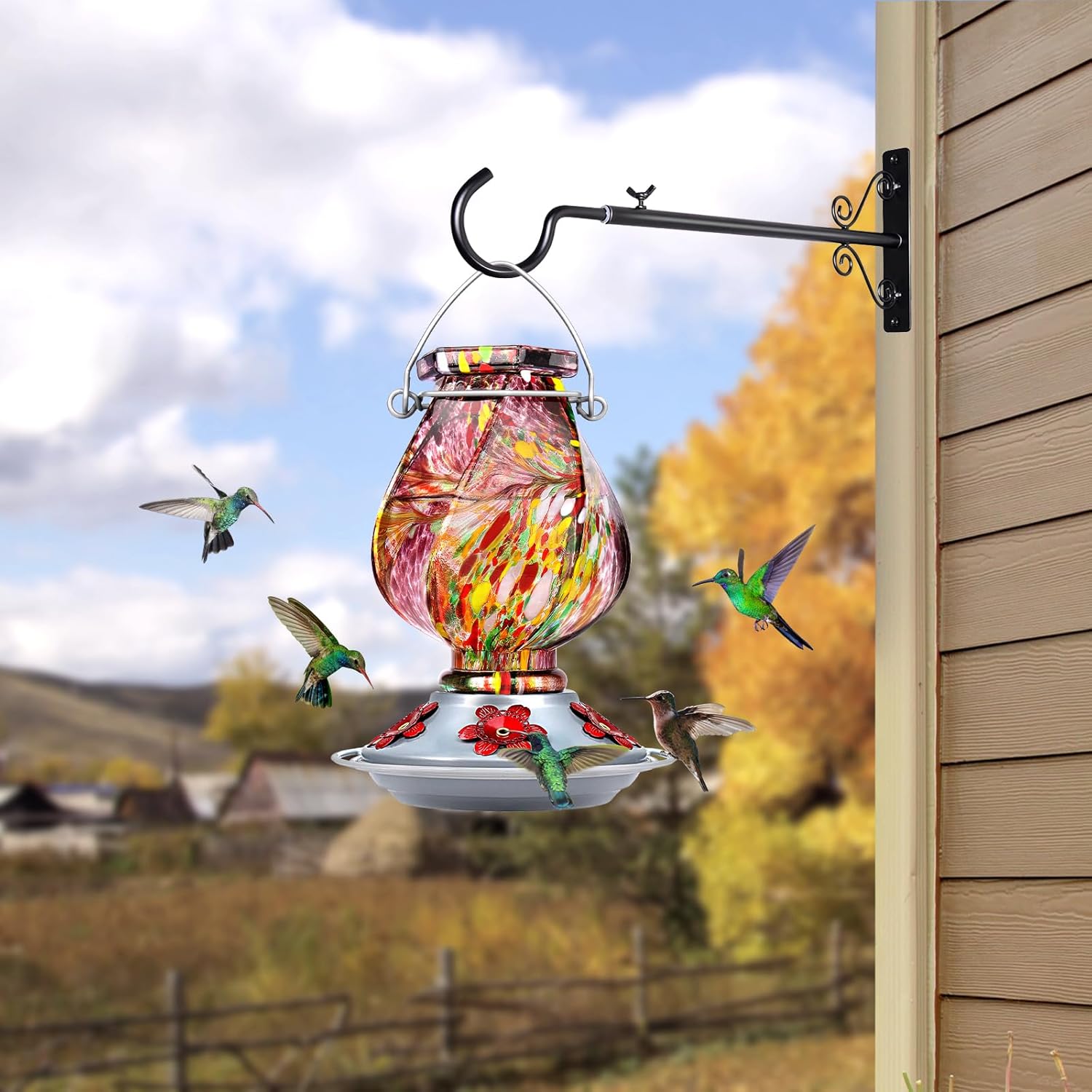 BOLITE Hummingbird Feeders for Outdoors Hanging, Hand Blown, Purple, 22oz