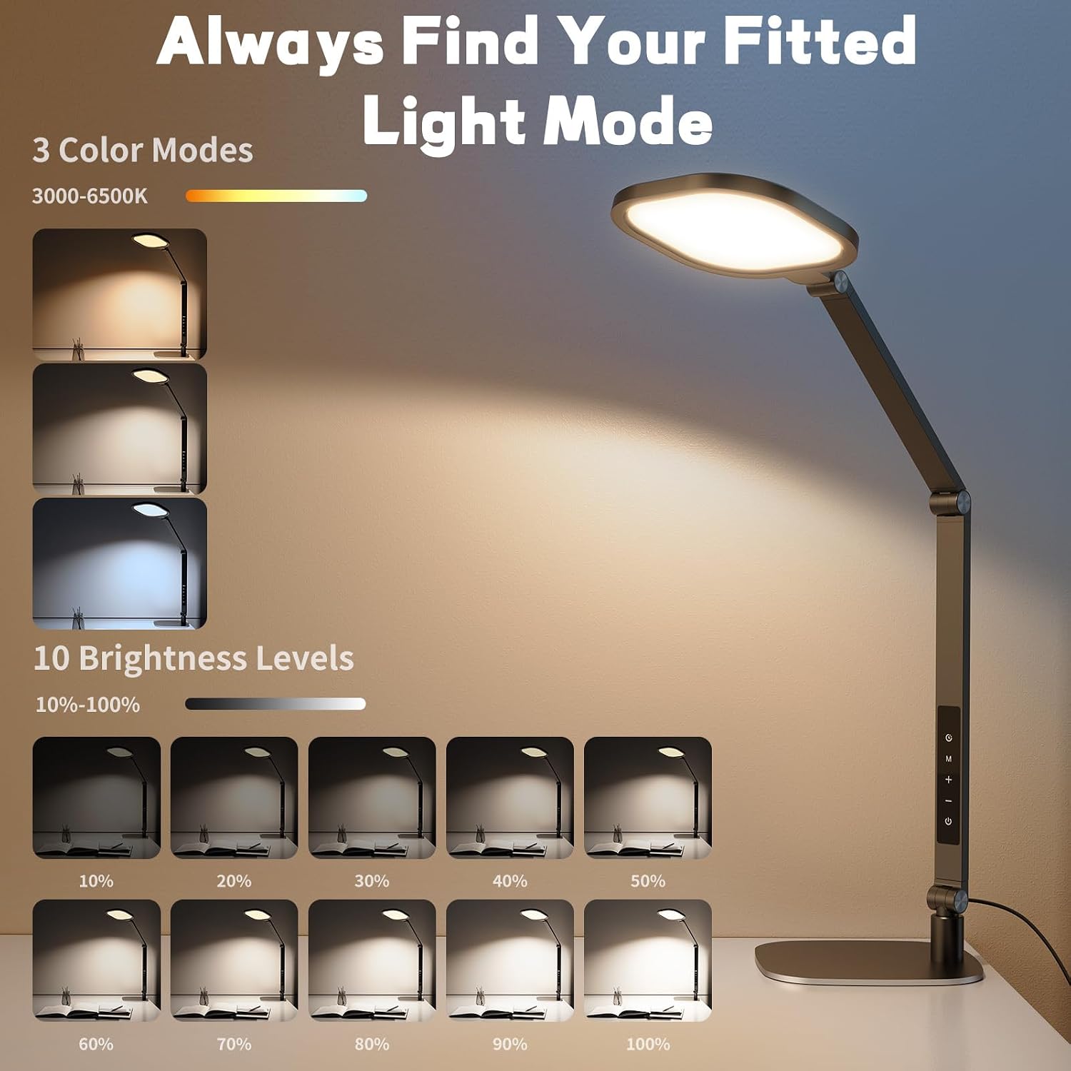 LitONES Desk Lamp for Home Office, Tall Computer Ring Light with CRI 97.8