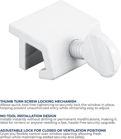 Prime-Line Sliding Window Security Lock, White, 1/8 in. Rail, 4 Pack