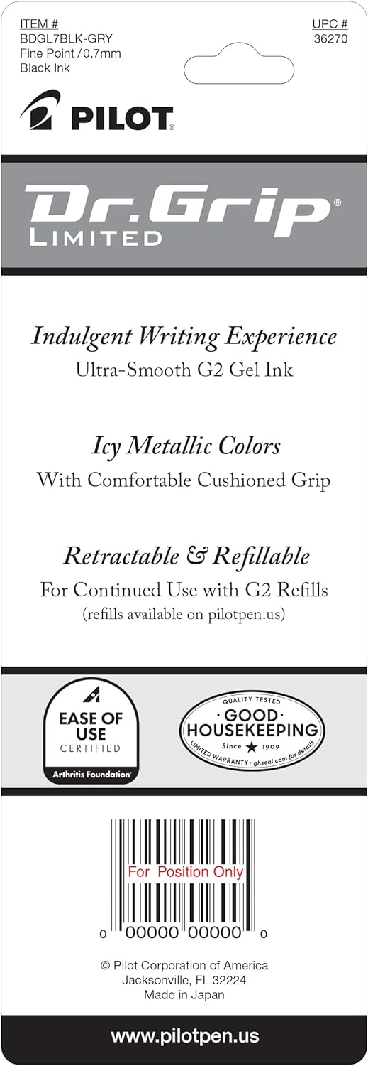 Pilot Dr. Grip Limited Refillable & Retractable Gel Pen, Black, Single Pen
