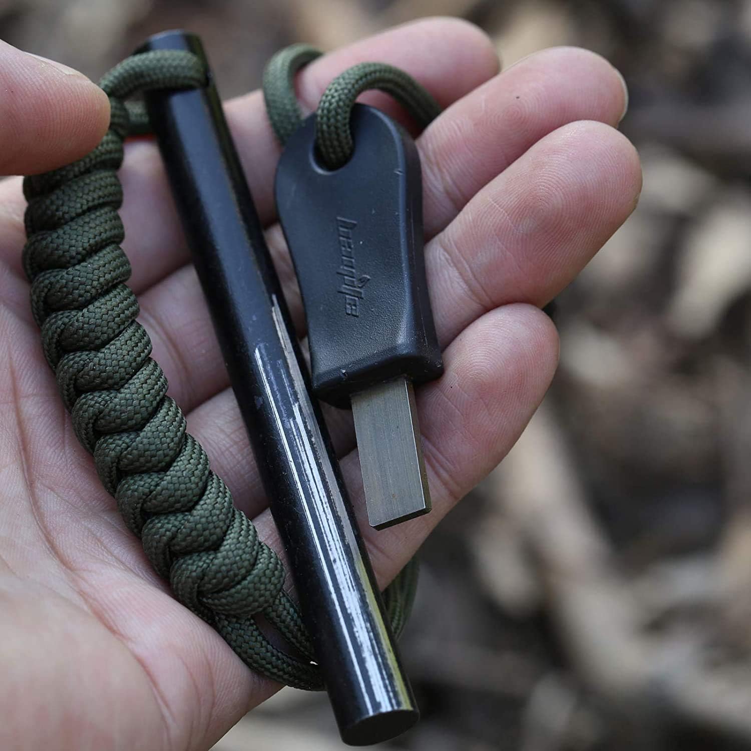 4" Survival Ferro Rod Drilled Flint Fire Starter and Striker Kit