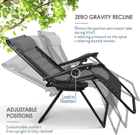 Nestl Padded Oversized Zero Gravity Chair, XL Folding Outdoor Lounge Chair