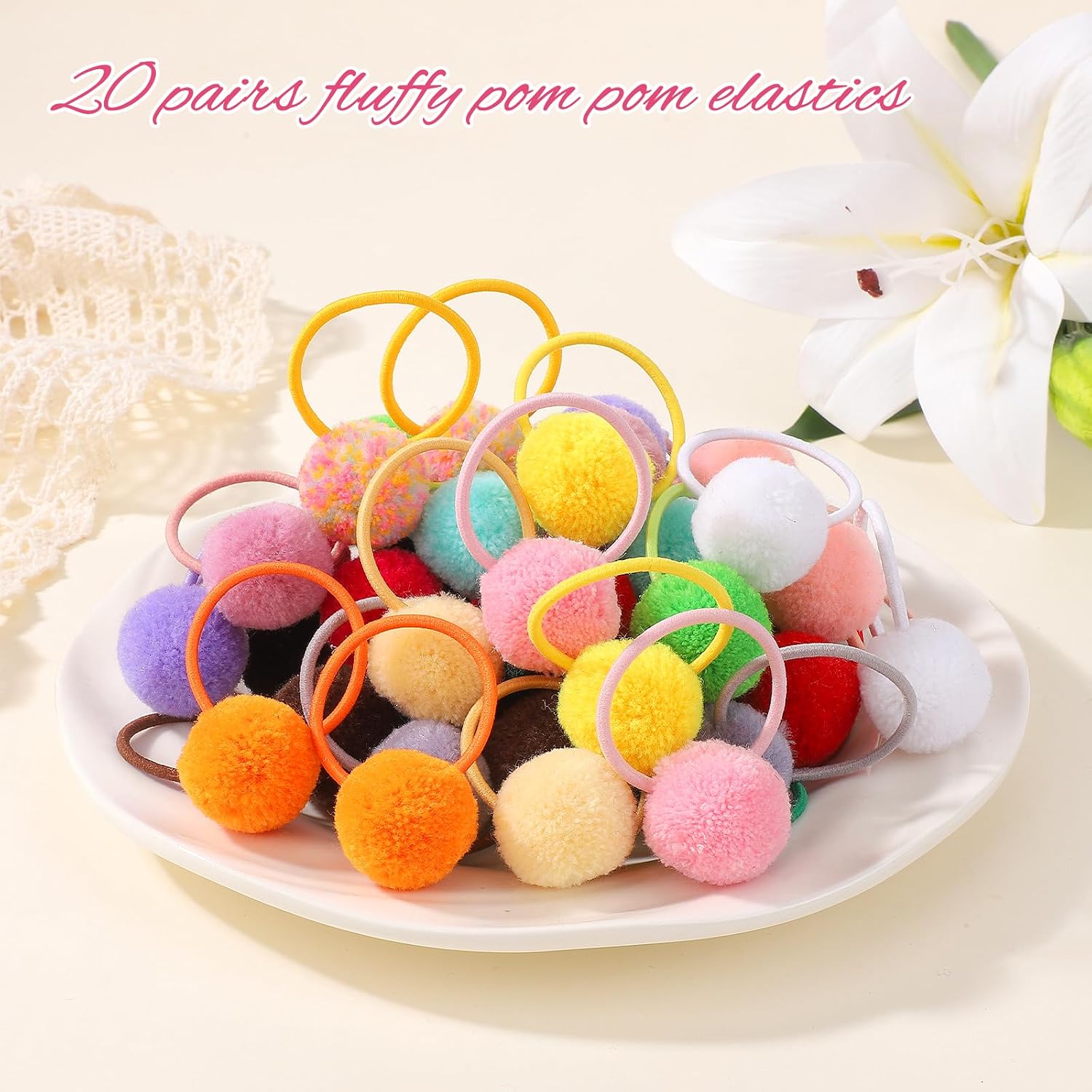 choicbaby 40pcs Pom Pom Hair Ties Elastic Rubber Bands for Baby Girls