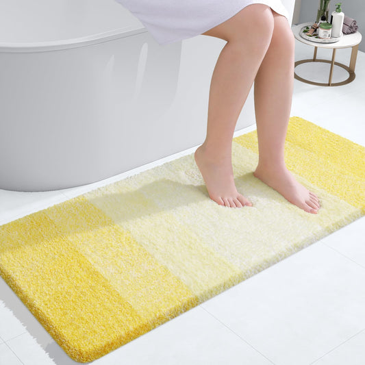 OLANLY Bathroom Rug Mat 44x24, Extra Soft and Absorbent Microfiber Bath Rugs, Non-Slip Plush Shaggy Bath Carpet Runner, Machine Wash Dry, Bath Mats for Bathroom Floor, Tub and Shower, Yellow