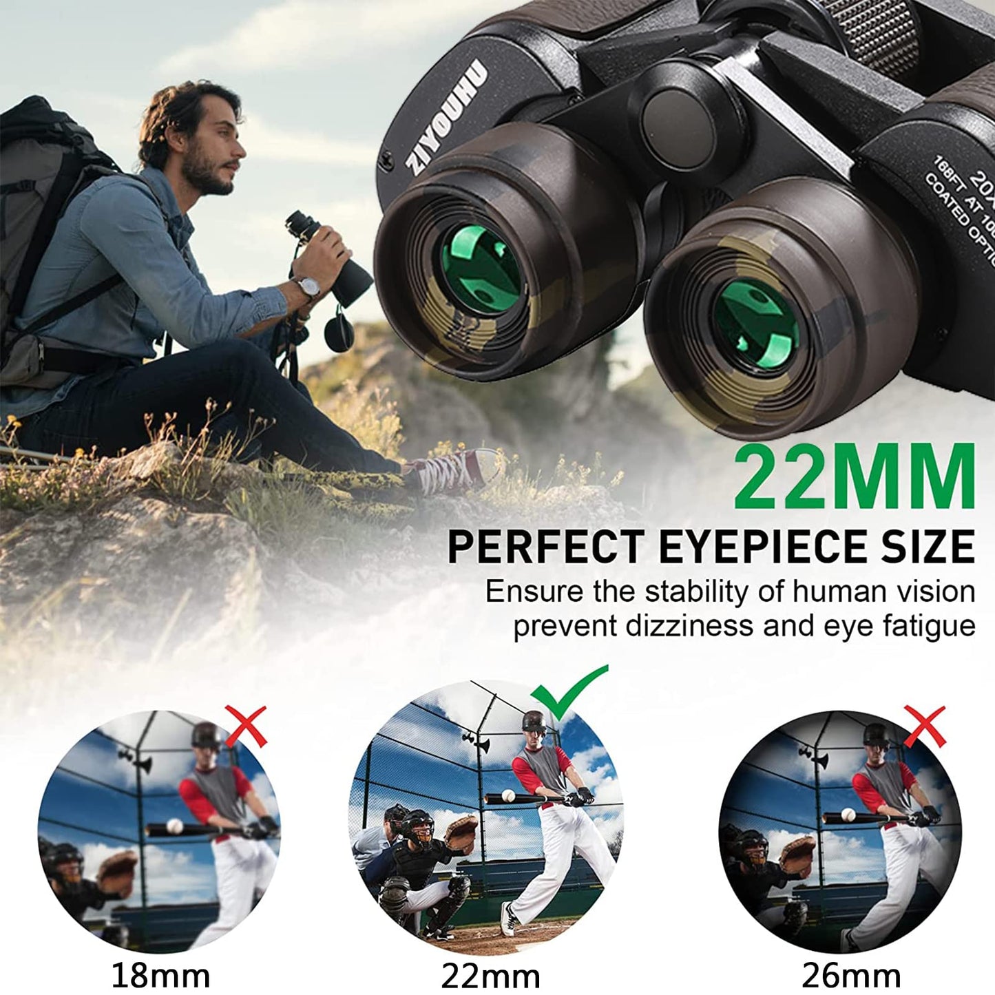 Binoculars for Adults 20x50 High Power Military Binoculars for Adults and Kids with Low Light Night Vision,Compact Waterproof Bird Watching Travel Hunting Stargazing BAK-4 Prism FMC Lens(Brown-2)