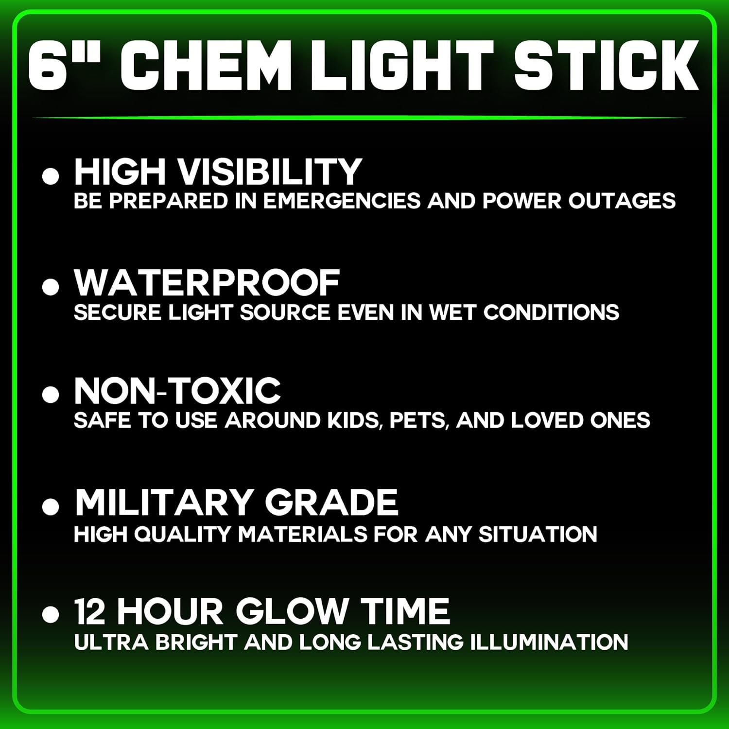 Ultra Bright Green Glow Sticks Emergency Chem Lights (6", 25 Pack) Military Grade 12 Hour Bulk Tactical Light Sticks for Survival Gear, Camping, Power Outages