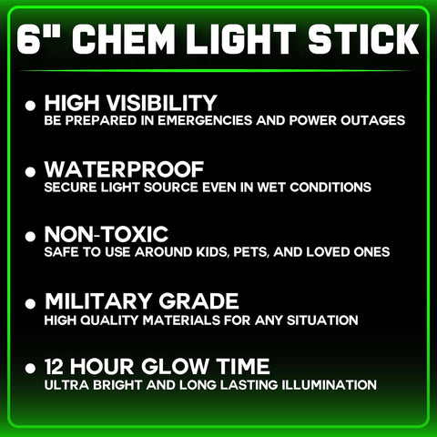 Ultra Bright Green Glow Sticks Emergency Chem Lights (6", 25 Pack) Military Grade 12 Hour Bulk Tactical Light Sticks for Survival Gear, Camping, Power Outages