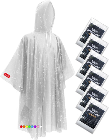Hitituto Rain Ponchos for Adults - Extra Long Emergency Poncho with Hood, 6/12/24 Family Pack Raincoat, Home Survival Kits