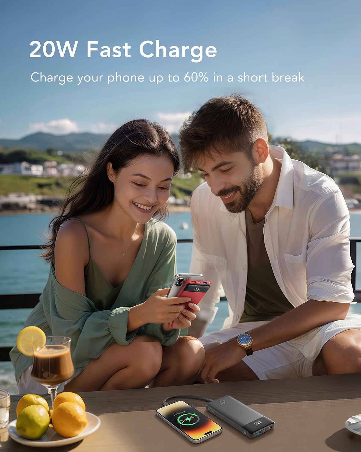 charmast Portable Charger Built-in Cables, 20000mAh Power Bank 6-Output