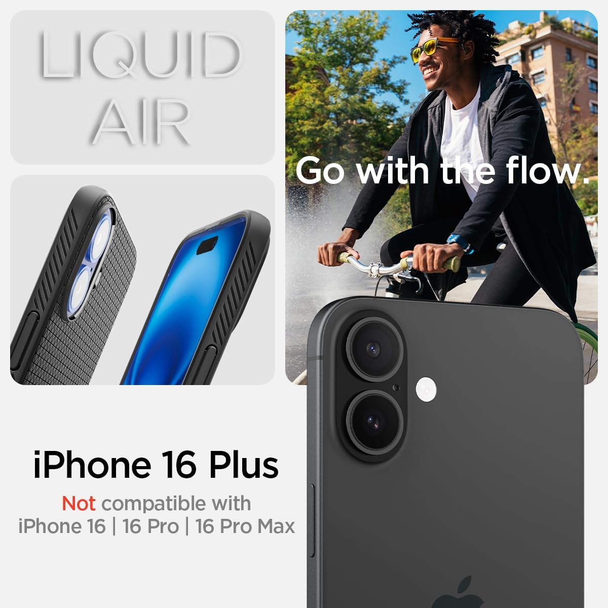 Spigen Liquid Air Designed for iPhone 16 Plus Case [NOT Compatible with MagSafe], [Military-Grade Protection] - Matte Black