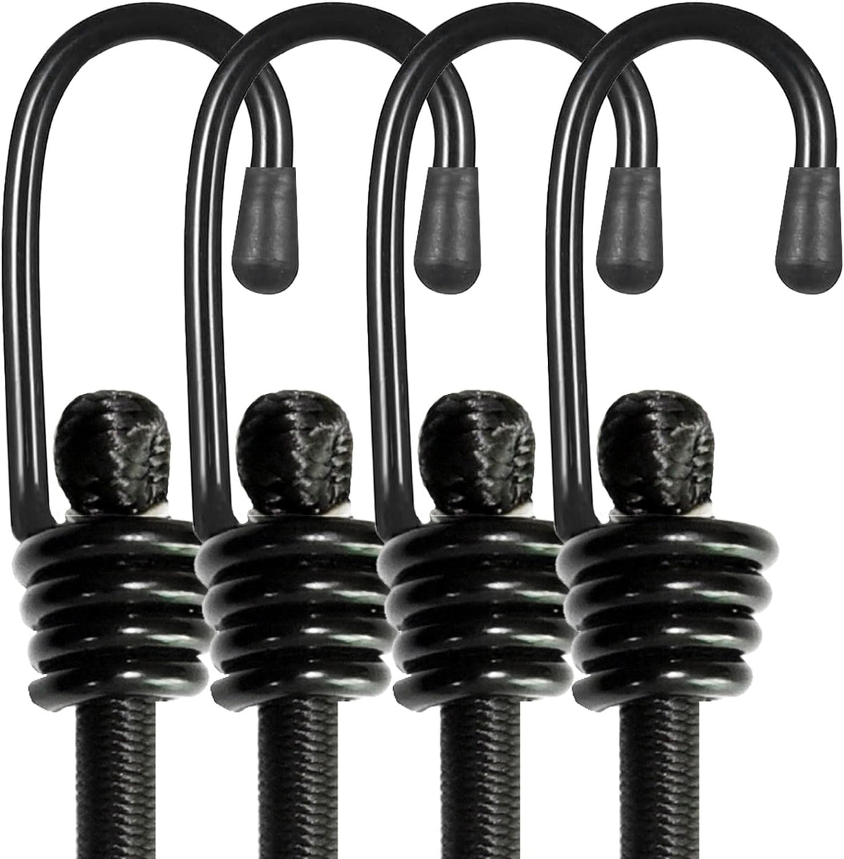 BEXSLE Bungee Cords with Hooks 2m Long, Heavy Duty Outdoor Elastic Bungee Straps, No Odour Industrial Grade Bungee Rope for Securing Tarps, Luggage, Tents, Bikes or Garden Tidying 80inch 4Pcs (Black)