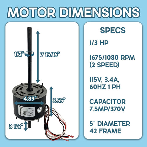 Fasco D1092 1468-3069 RV Air Condenser Motor Replacement, Sleeve Bearing Double Shaft Motor Replaces 7184-0156, 7184-0432,1468-306, 7855MVA-A11U Fits Coleman Mach 6000 & 8000 Series AC Units
