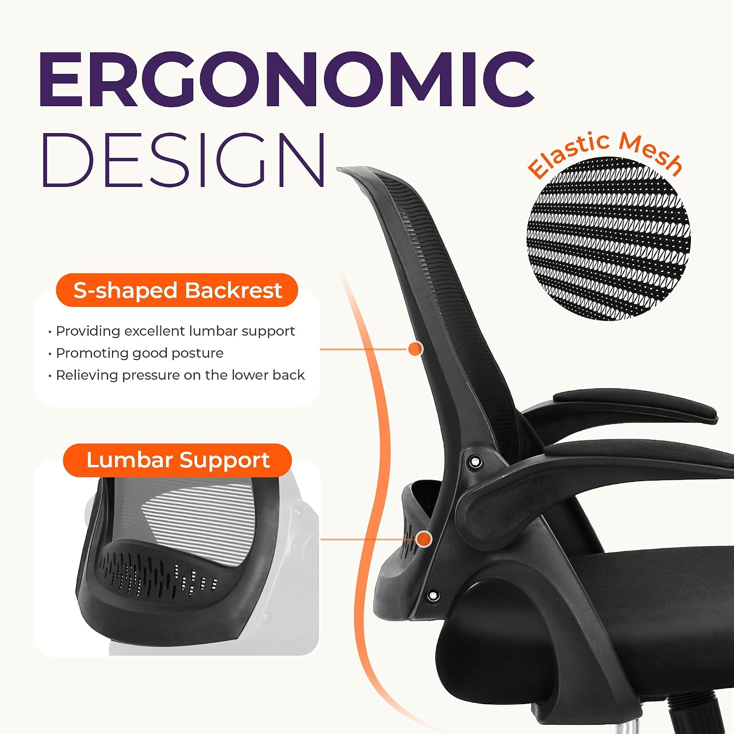 NEO CHAIR Office Desk Chair, Ergonomic Mesh with Flip-Up Arms, All Black