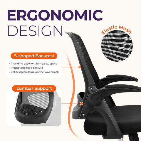 NEO CHAIR Office Desk Chair, Ergonomic Mesh with Flip-Up Arms, All Black