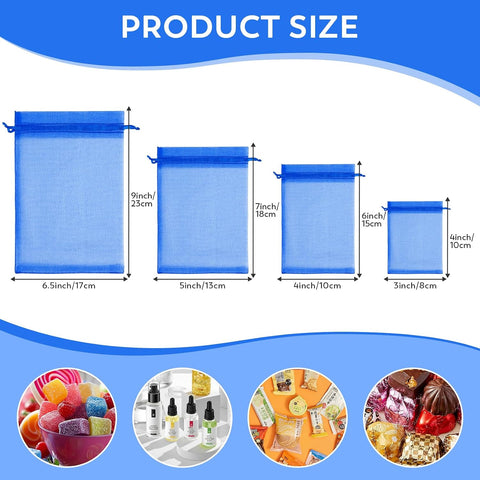 Crweety 50PCS Blue Organza Bags 5x7, Small Gift Bags for Jewelry Sachet Candy Treats, Mini Mesh Bag Drawstring Cute Pouches for Wedding Bridal & Baby Shower Birthday Party Halloween Favors Gifts