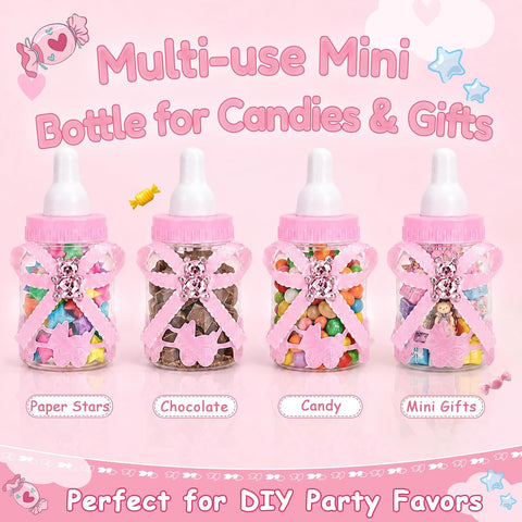 24Pcs Baby Bottle Candy Boxes 3.5" +5 Artificial Roses Baby Shower Favors