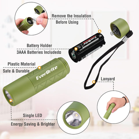 EverBrite 3-Pack Mini LED Flashlights with 9 AAA Batteries & Lanyards