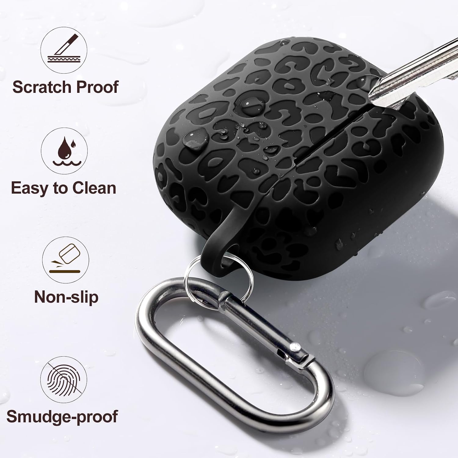 Leopard Engraved for AirPods 4 Case Cover 2024,Soft Silicone Protective Case Compatible with Apple AirPods 4th Generation Case for Women,Cute AirPod 4 Case Accessories with Keychain (Black)