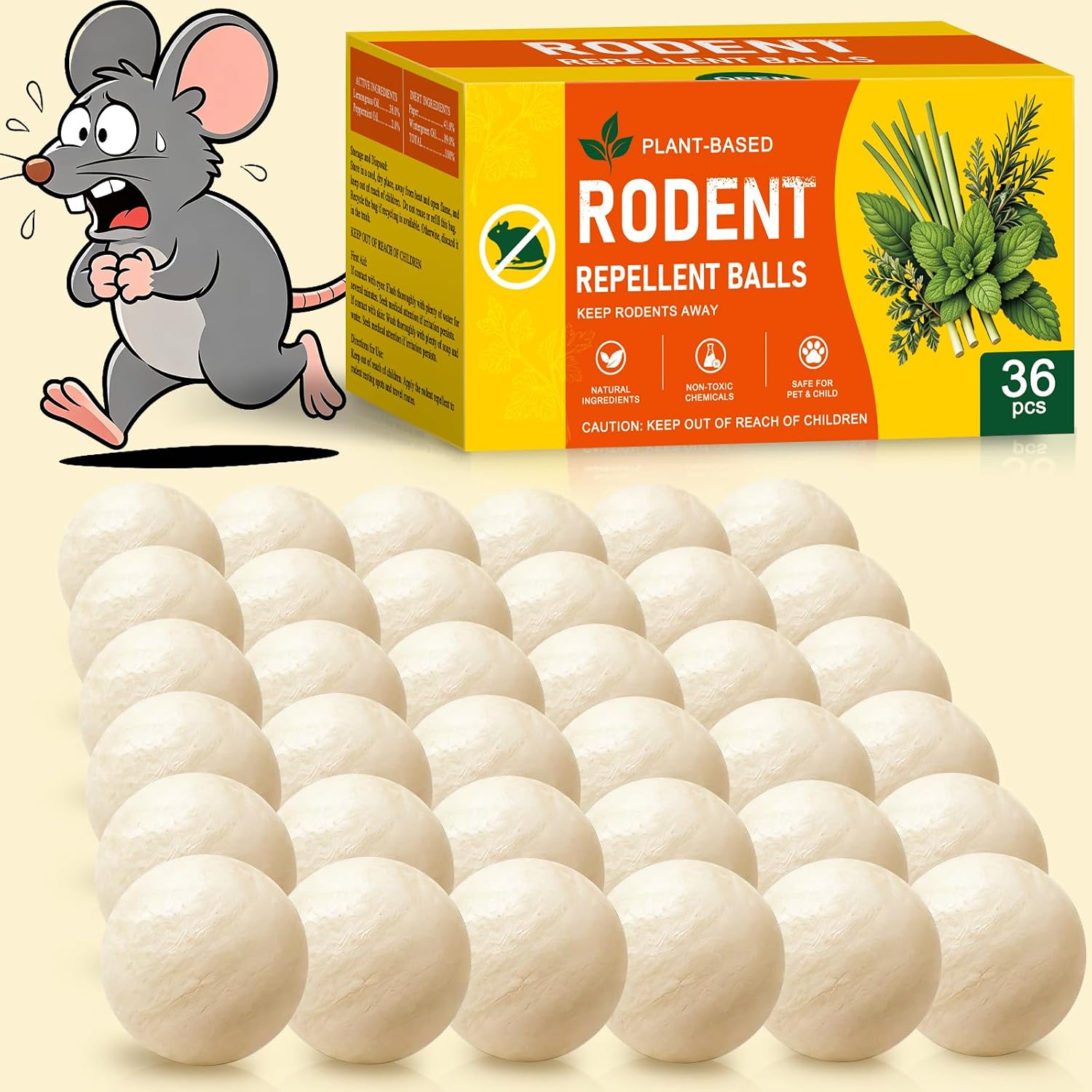 36 Packs Mouse Rodent Repellent, Peppermint Oil Mice Repellent for Indoor & Outdoor Use, Moth Balls for Mice Rat Roach Spider Ant, for Home Garage Basement Kitchen